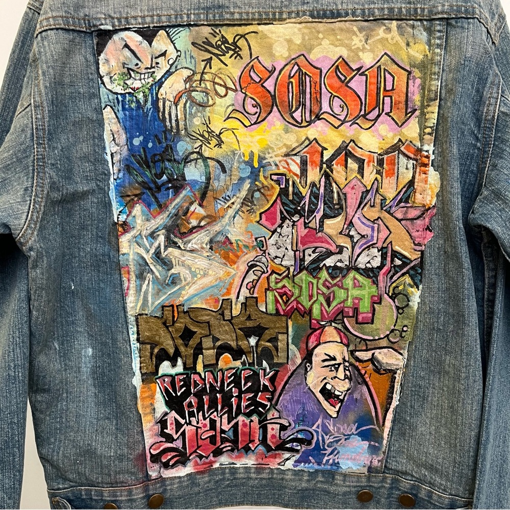 Vintage size medium - NYC graff artist painted Jean jacket street art - graffiti